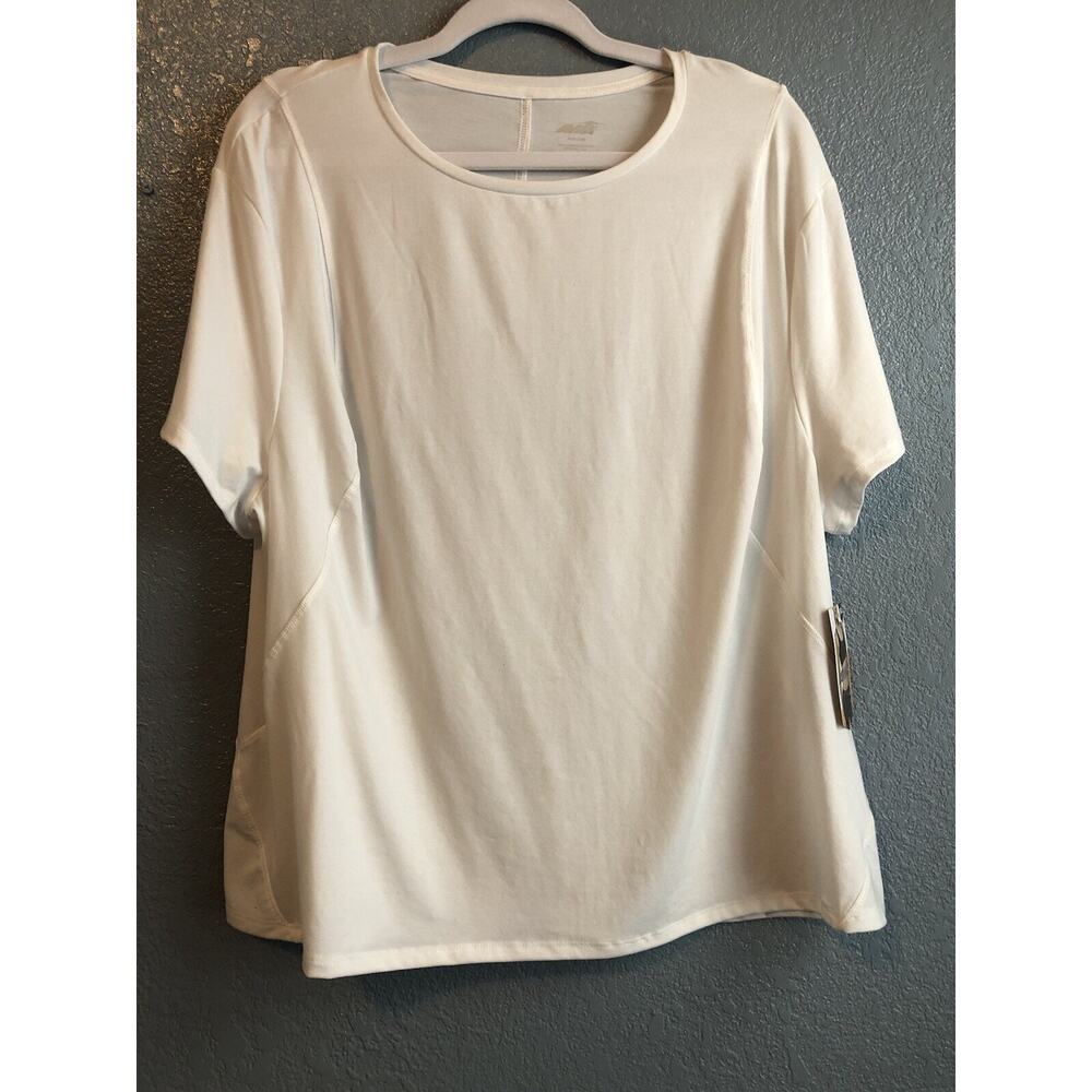 Avia Womens Shirt XXL(20) White Curved Seam Short Sleeve Activewear Top Athletic